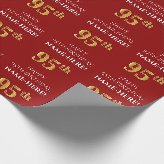 95e verjaardag: Elegant, rood, Faux Gold look Cadeaupapier (Hoek)