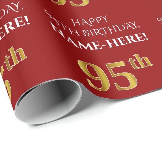 95e verjaardag: Elegant, rood, Faux Gold look Cadeaupapier (Rol Hoek)