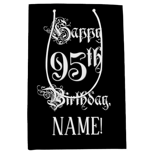 95e verjaardag: Fancy, elegant script + aangepaste Medium Cadeauzakje (Voorkant)