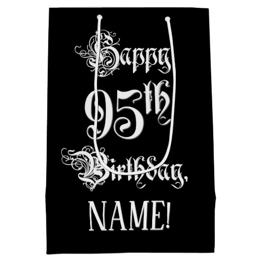 95e verjaardag: Fancy, elegant script + aangepaste Medium Cadeauzakje (Achterkant)