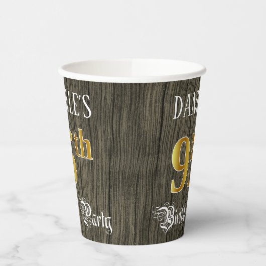 95e verjaardag — Faux Gold & Faux Wood Papieren Bekers (Links)