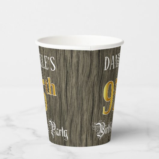95e verjaardag — Faux Gold & Faux Wood Papieren Bekers (Rechts)