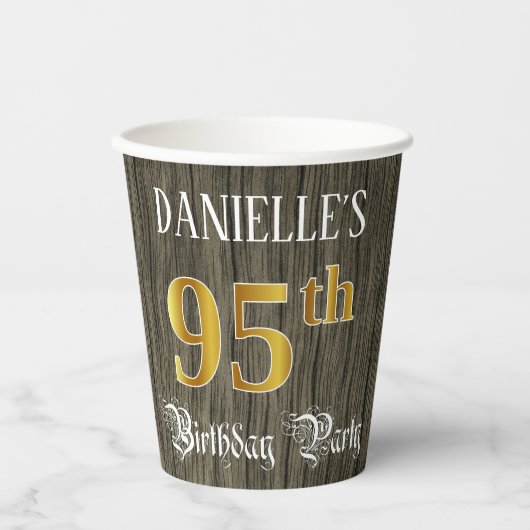 95e verjaardag — Faux Gold & Faux Wood Papieren Bekers (Voorkant)