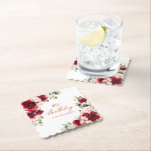 95e Verjaardag Feest Rood Roze Bloemen Custom Kartonnen Onderzetters (Insitu)