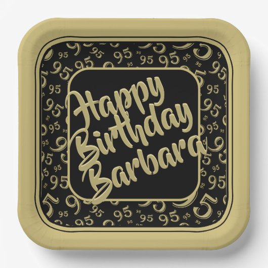 95e verjaardag feestnummer patroon zwart goud papieren bordje (Voorkant)
