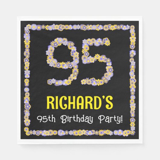 95e verjaardag: Floral Flowers Number, Custom Name Servet (Voorkant)
