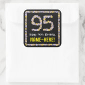 95e verjaardag: Floral Flowers Number, Custom Name Vierkante Sticker (Tas)