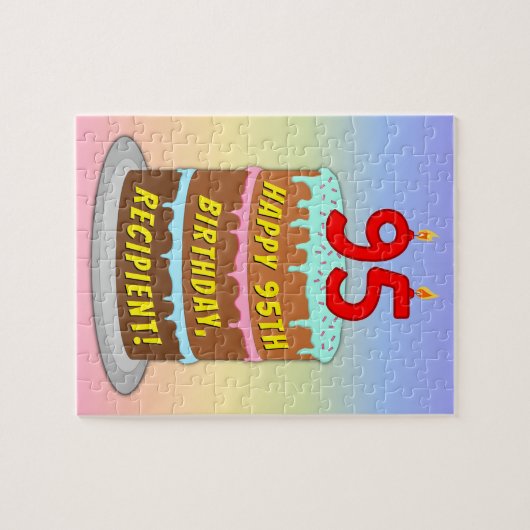 95e verjaardag: Fun Cake and Candles + Custom Name Legpuzzel (Horizontaal)