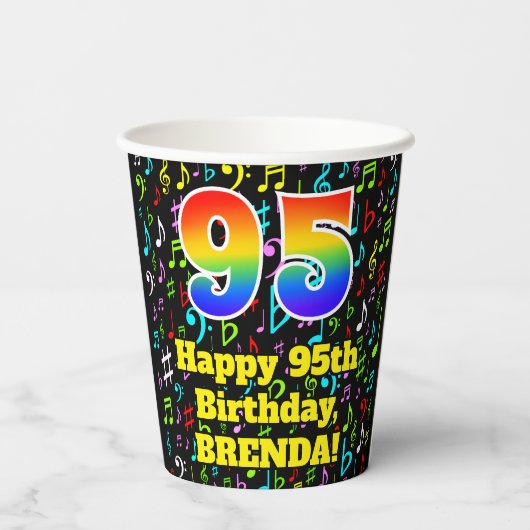 95e verjaardag: Fun Muzieknoten Pattern, Rainbow 9 Papieren Bekers (Achterkant)