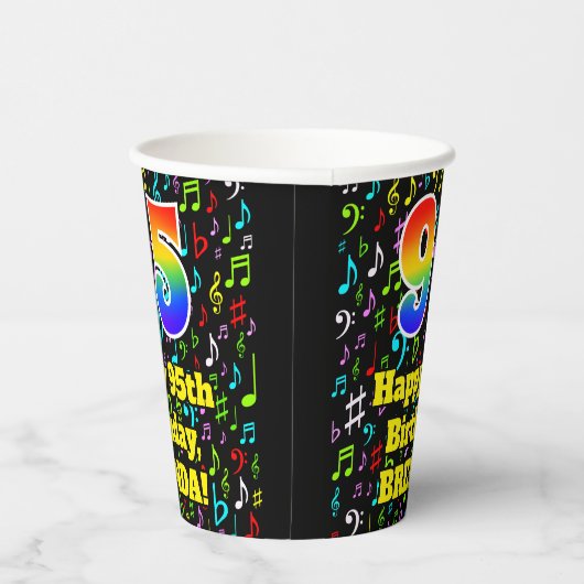 95e verjaardag: Fun Muzieknoten Pattern, Rainbow 9 Papieren Bekers (Rechts)