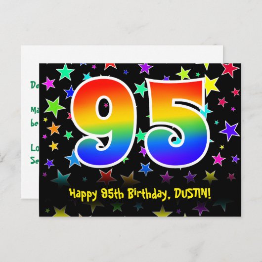 95e verjaardag: Fun Stars Patroon, Regenboog 95, N Briefkaart (Voorkant / Achterkant)