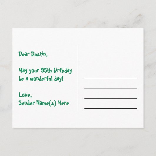 95e verjaardag: Fun Stars Patroon, Regenboog 95, N Briefkaart (Achterkant)