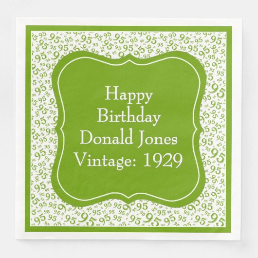 95e verjaardag Geen/Witte beugel nummer patroon Servet (Voorkant)