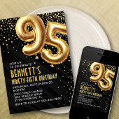 95e verjaardag Gold Black Invitation Kaart