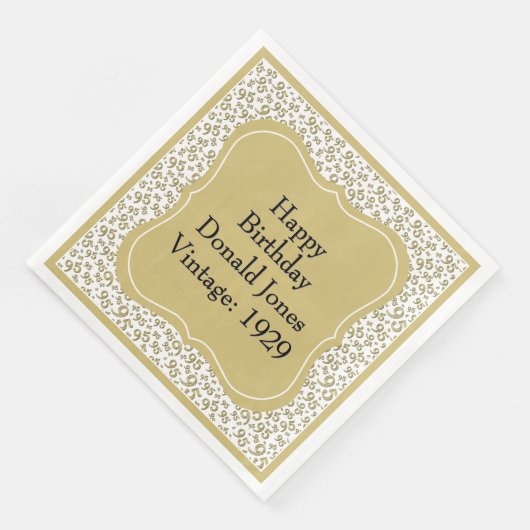 95e Verjaardag Goud/Witte Beugel Getal Patroon Servet (Hoek)