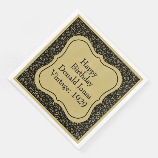 95e Verjaardag Goud/Zwart Beugel Getal Patroon Servet (Hoek)