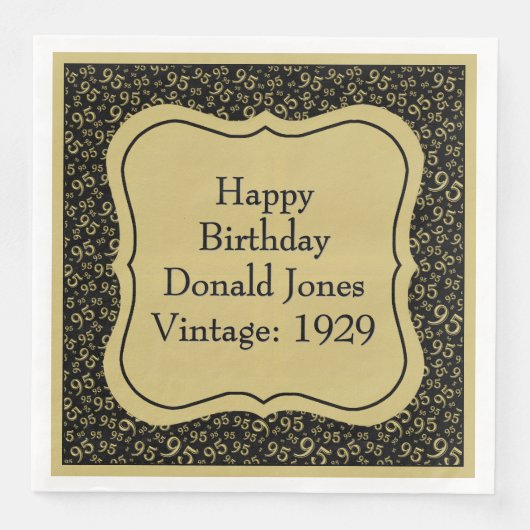 95e Verjaardag Goud/Zwart Beugel Getal Patroon Servet (Voorkant)