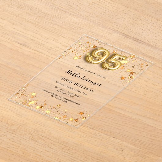 95e verjaardag gouden sterren helder acryl uitnodigingen (Laagn)