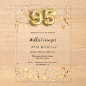 95e verjaardag gouden sterren helder acryl uitnodigingen (Voorkant)