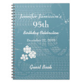 95e verjaardag Guest Book Blue, White Floral Notitieboek (Voorkant)