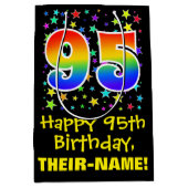 95e verjaardag: kleurrijk sterrenpatroon & regenbo medium cadeauzakje (Voorkant)