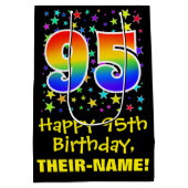 95e verjaardag: kleurrijk sterrenpatroon & regenbo medium cadeauzakje (Achterkant)