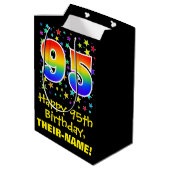 95e verjaardag: kleurrijk sterrenpatroon & regenbo medium cadeauzakje (Achterkant Gekanteld)