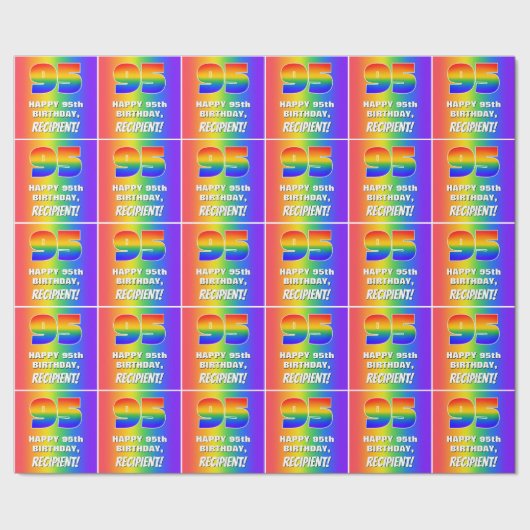 95e verjaardag: kleurrijk, vun regenboogpatroon # cadeaupapier (Zoom)