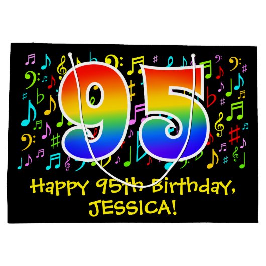 95e verjaardag - kleurrijke muzieksymbolen, Rainbo Groot Cadeauzakje (Achterkant)