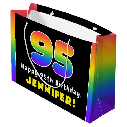 95e verjaardag: kleurrijke regenboog # 95, aangepa groot cadeauzakje (Achterkant Gekanteld)