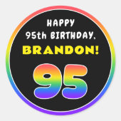 95e verjaardag: kleurrijke regenboog # 95, aangepa ronde sticker (Voorkant)