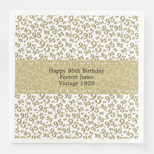 95e Verjaardag Koel Nummer Patroon Goud/Wit Servet (Voorkant)