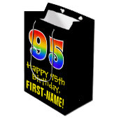 95e verjaardag: leuk, vet, kleurrijk, regenboog "9 medium cadeauzakje (Voorkant Gekanteld)