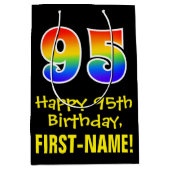 95e verjaardag: leuk, vet, kleurrijk, regenboog "9 medium cadeauzakje (Voorkant)