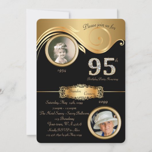 95e, Verjaardag Man 95e, elegante art deco, paarse Kaart (Voorkant)