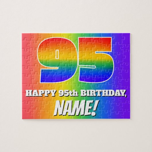 95e verjaardag — Meerkleurig regenboogpatroon "95" Legpuzzel (Horizontaal)