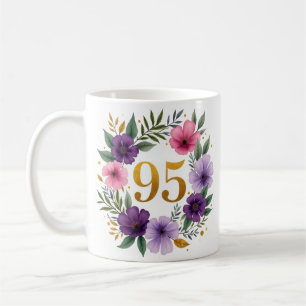 95e Verjaardag Mok – Bloemenkrans met gouden numme