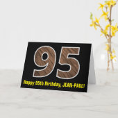 95e verjaardag: Naam + Faux Wood Grain Patroon "95 Kaart (Gele Bloem)