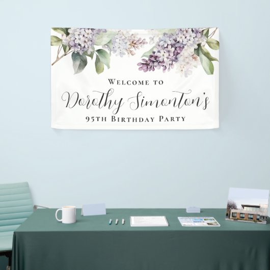 95e Verjaardag Paarse Lila Lente Bloem Welkom Spandoek (Beurs)