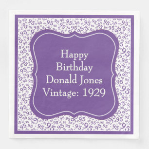 95e verjaardag Paarse/witte beugel nummer Patroon Servet