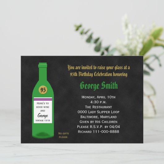 95e verjaardag Party Uitnodiging Chalkboard (Staand voorkant)