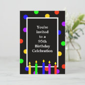 95e verjaardag Party uitnodiging kleurrijke kaarse (Staand voorkant)