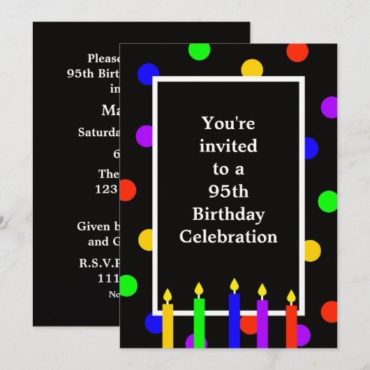95e verjaardag Party uitnodiging kleurrijke kaarse (Voorkant / Achterkant)