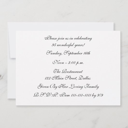 95e verjaardag Party uitnodiging Prachtige bloemen (Achterkant)