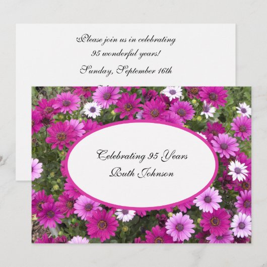 95e verjaardag Party uitnodiging Prachtige bloemen (Voorkant / Achterkant)