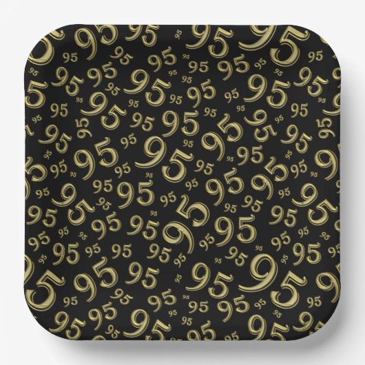 95e verjaardag Random Number Pattern Black/Gold Papieren Bordje (Voorkant)