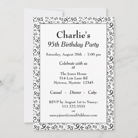 95e verjaardag Random Number Pattern Black/White Kaart (Voorkant)