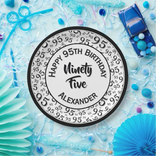 95e verjaardag Random Number Pattern Black/White Papieren Bordje (Feest)