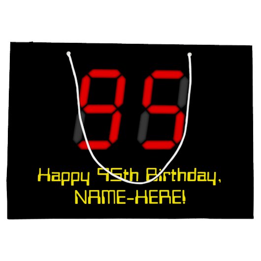 95e verjaardag: Red Digital Clock Style "95" + naa Groot Cadeauzakje (Achterkant)