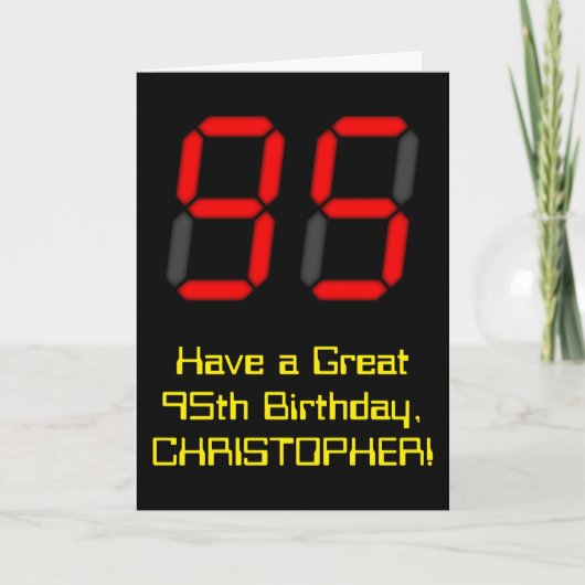 95e verjaardag: Red Digital Clock Style "95" + naa Kaart (Voorkant)